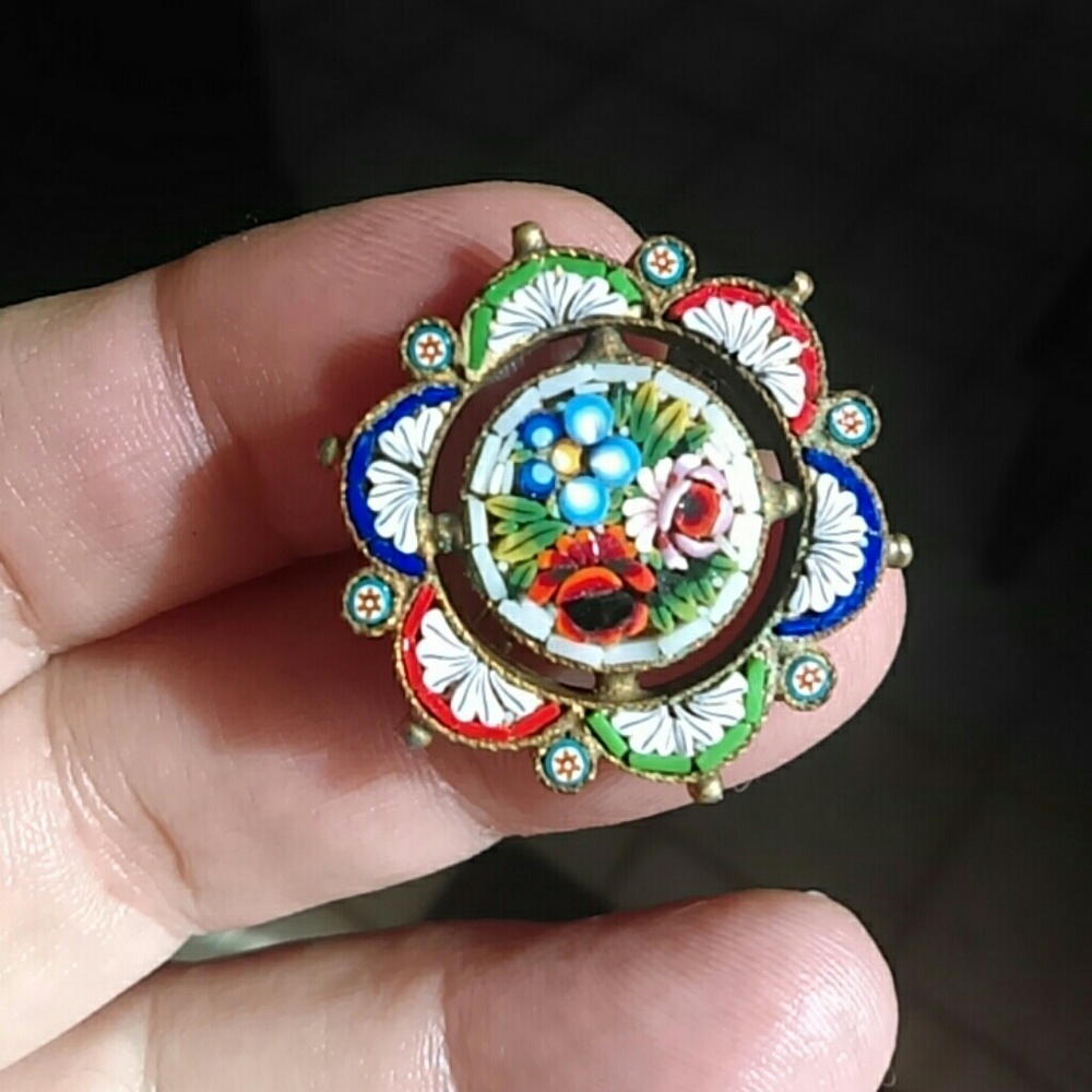 Antique 1900's Micro Mosaic Brooch Italy